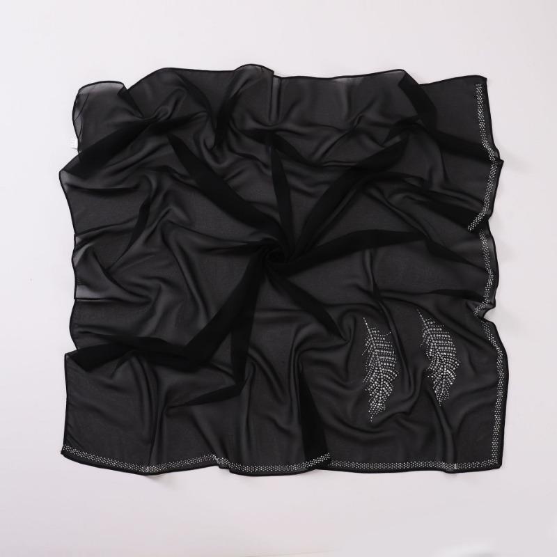 Новый шифоновый квадратный платок 90x90 см с жемчугом, перьями и стразами. Высокое качество.