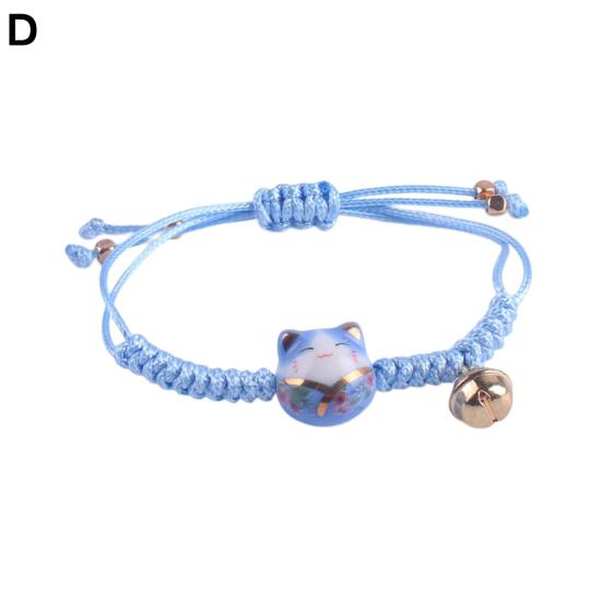 Браслет на запястье, керамический декор в виде кошки, маленький колокольчик, ручная работа, регулируемый, декоративный, темпераментный, плетеный, веревочный, подвески, браслет-шнурок для повседневной жизни