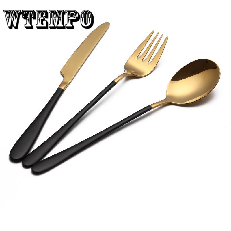Knife 3pcs/set Stainless Steel Gold Plated Dinnerware Knife Fork Spoon Kit