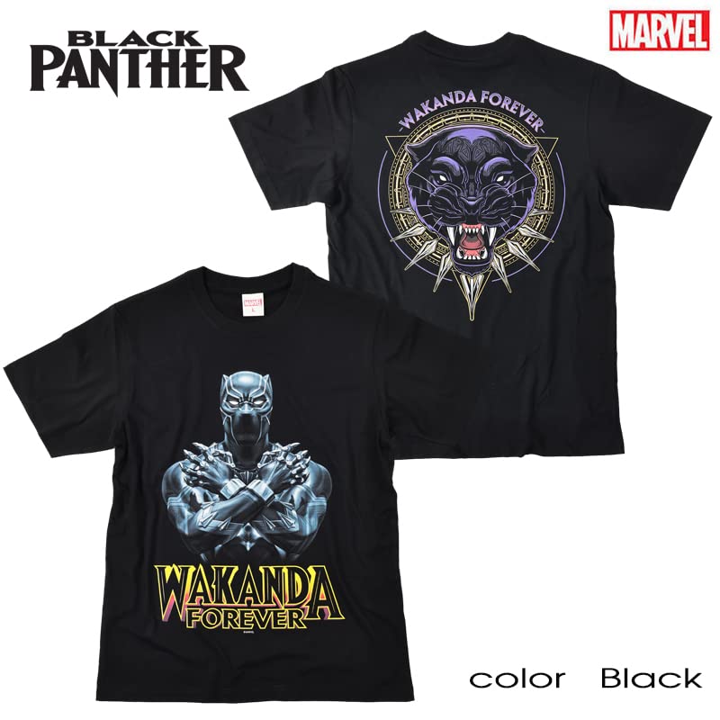 EVERSOUL Marvel T-Shirt, Short Sleeve, Black Panther, Avengers, WAKANDA, Iron Man, Venom, Hulk, Birthday Gift, Men's, Black, XL Size [Parallel Import]