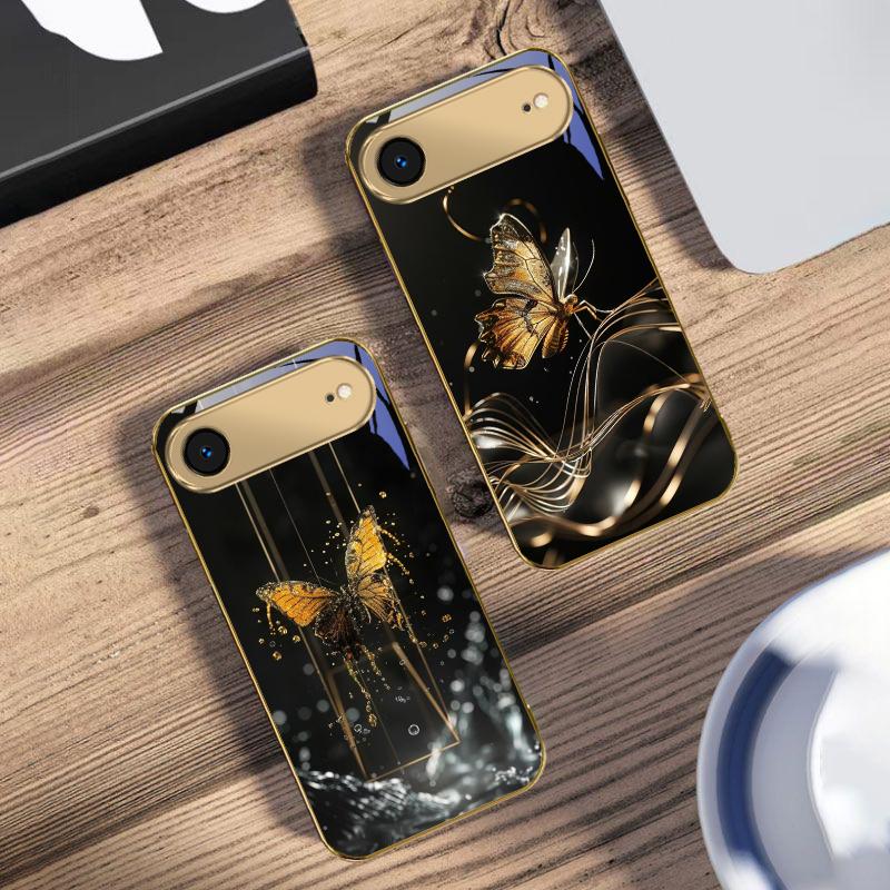 The Golden Butterfly For IPhone 17Pro Max 16 17 Pro 15 Pro 14 13 Plus 12 Mini 11Pro Max XR 16E 17Air Golden glass phone case