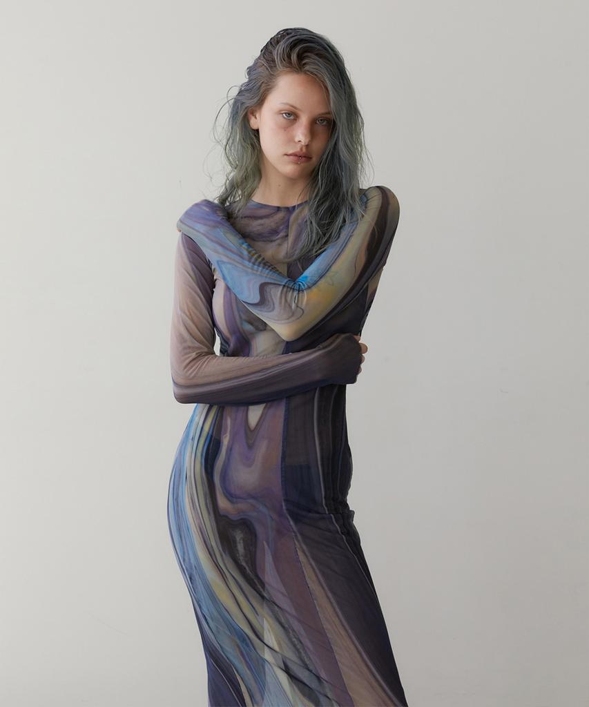 Le Basis Rvis Net Maxi Dresses Multi