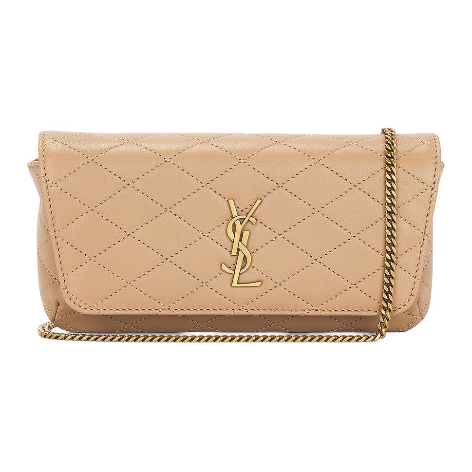 Saint Laurent Gaby Chain Strap Metal Logo Quilted Leather Shoulder Bag Women shoulder bag Beige 754051-1EL07-2646