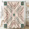 Bathroom Shower Curtain Set with Modern Geometric Print for Home Decor Green Brown Colors, Waterproof Fabric Material, Perfect M