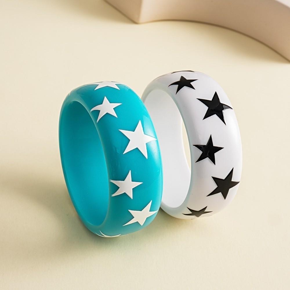 Korean Ins Star Wide Bracelet Resin Pentagram Hand Ring Exaggerated Y2k Star Bangle Decoration