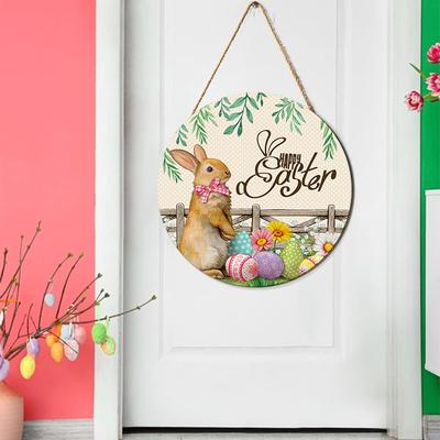 Easter Children's Room Mural Welcome Door Sign Cartoon Rabbit Egg Wall Hanging Woodblock Engraving Door Hanging