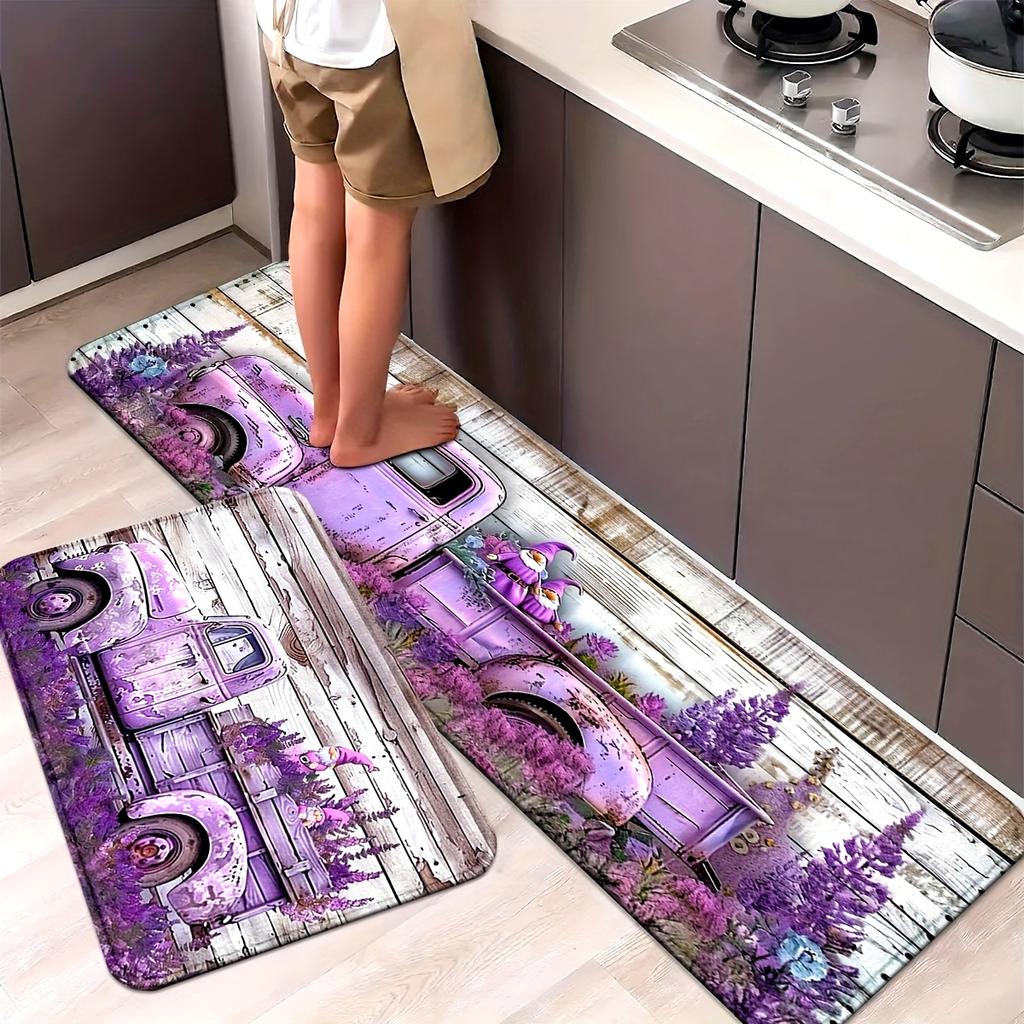 1Pcs Anti Fatigue Kitchen Rugs, Purple Dwarf Car Print Waterproof Non-Slip Thick Cushioned Kitchen Mat Heavy Duty Comfort Standing Mat for Kitchen