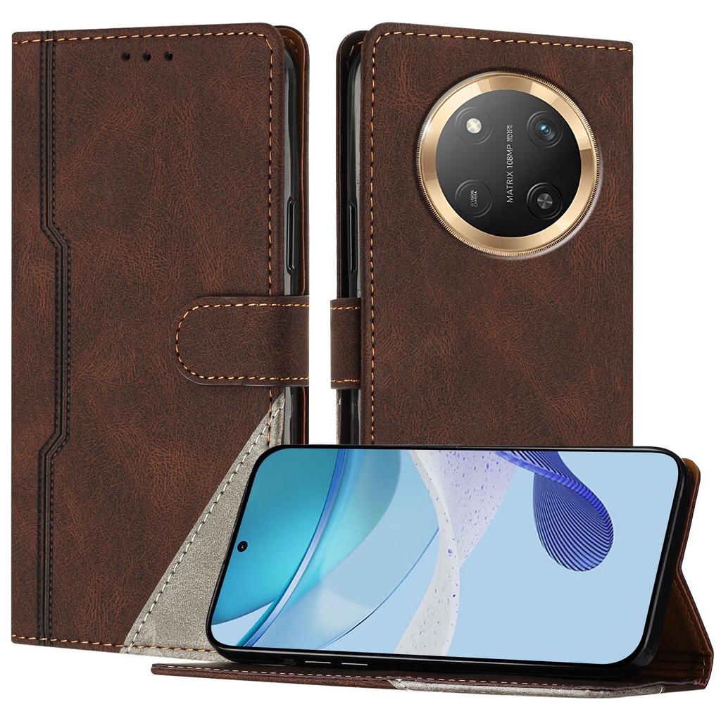 For Honor X9c 5G Leather Case Triangle Patchwork Wallet Stand Shockproof Phone Cover