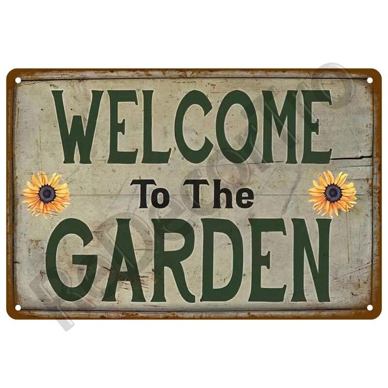 Винтажная жестяная вывеска с цветами, птицами, автомобилем, металлическая табличка, приветственный плакат, металлическая вывеска, настенный декор для кафе, дома, сада, фермы, пляжной хижины, на открытом воздухе