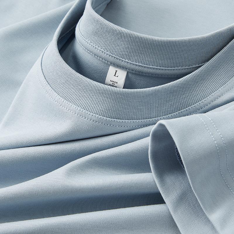 Футболка из мягкого хлопка с короткими рукавами и круглым вырезом, жидкий аммиак, 60 шт., длинноволокнистый хлопок, однотонная, синяя, мужская одежда, повседневная, Ice Silk, прилив