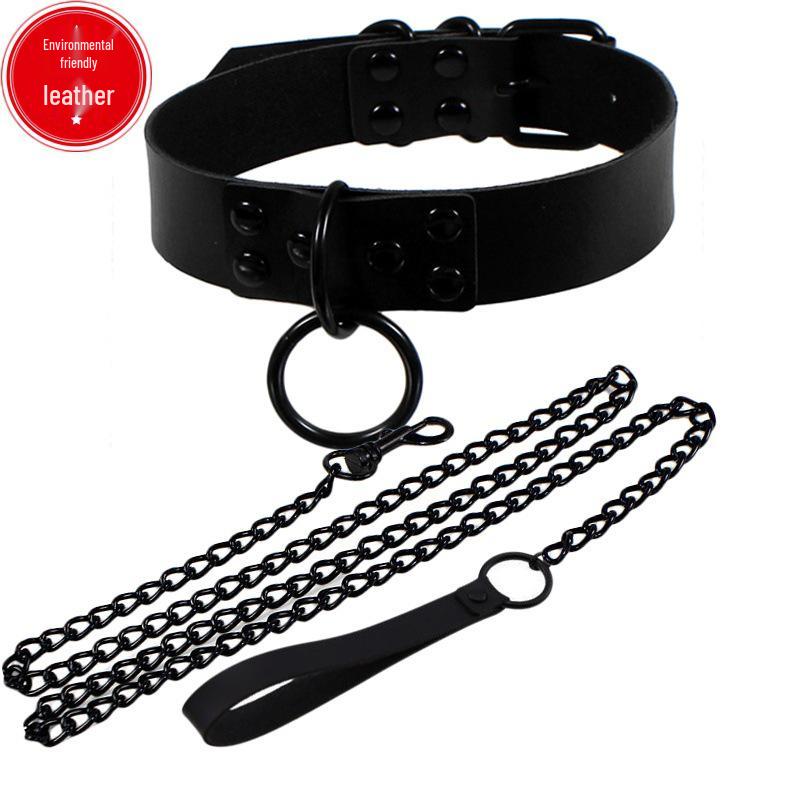 Готический черный кожаный чокер-ожерелье с О-кольцом и шипами