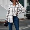 Модные женские повседневные топы в клетку с длинным рукавом и воротником-стойкой, пальто