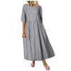 Women's Casual Literary Temperament Plaid Short-sleeved Round Neck Hem Dress