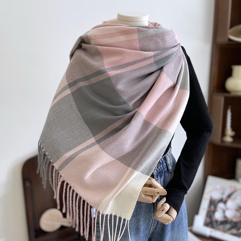 Winter Plaid Scarf Design Women Cashmere Pashmina Warm Shawl Lady Wrap Tassel Scarves Knitted Men Foulard Thick Blanket