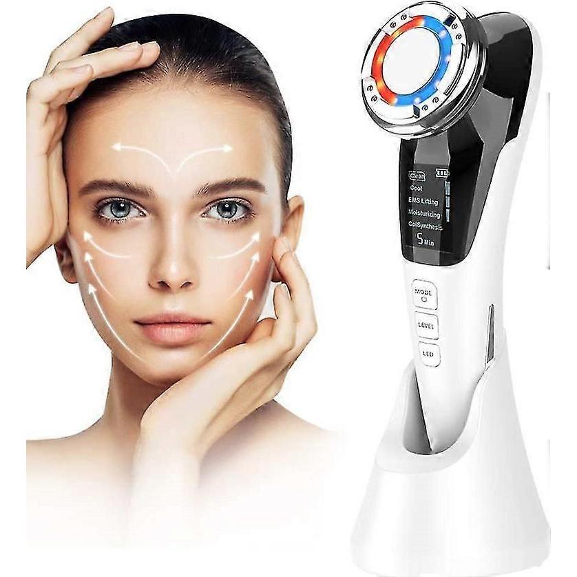 Face Massager, 5in1 Multifunctional Face Roller With ION- and Photon Function Hot / Cold Treatment, Gifts for Women, White