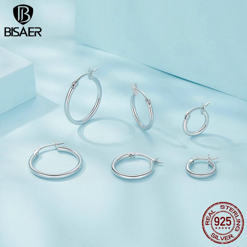 Bisaer Легкие серьги-кольца из стерлингового серебра 925 пробы, гипоаллергенные женские серьги-кольца с платиновым покрытием 14–24 мм