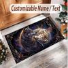 Wolf Theme Soft Crystal Velvet Rug Custom Name & Text Print Non Slip Floor Rug for Bedroom Living Room