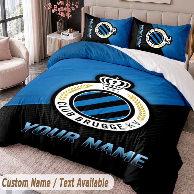 Club Brugge FC Printed Bedding Set Custom Name Text 1 Duvet Cover 2 Pillowcases For Bedroom