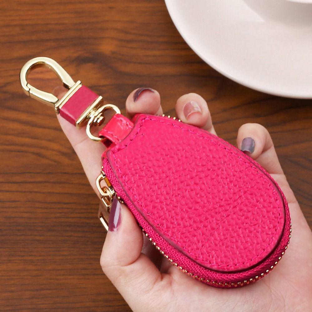 Key Ring PU Car Key Storage Bag Zipper Closure Key Holder Solid Color Compact Coin Purse Car