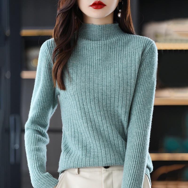 Универсальный женский тонкий пуловер, однотонный базовый свитер с длинным рукавом, осенне-зимний минималистичный трикотажный свитер с полуводолазкой