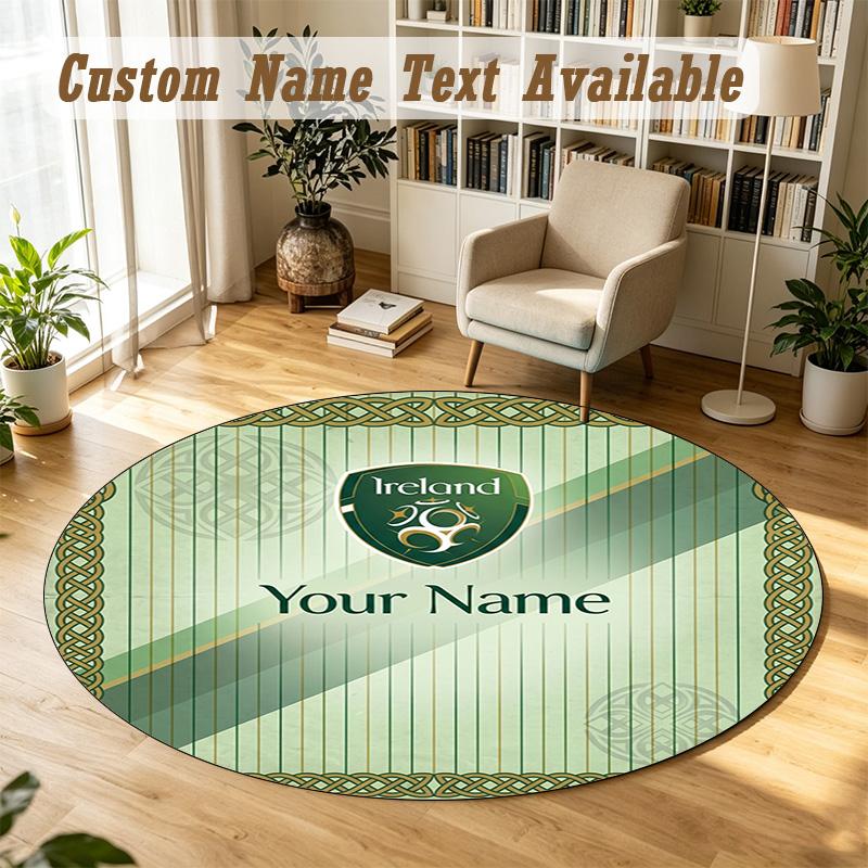 Round Rug Custom NameIreland Rugby Pattern Non Slip Carpet Home Floor Decor