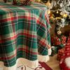 Red Plaid Christmas Round Tablecloth for Rectangle TablesYarn Dyed Polyester Table Cloth Perfect for Holiday Parties, Dining and Banpuet
