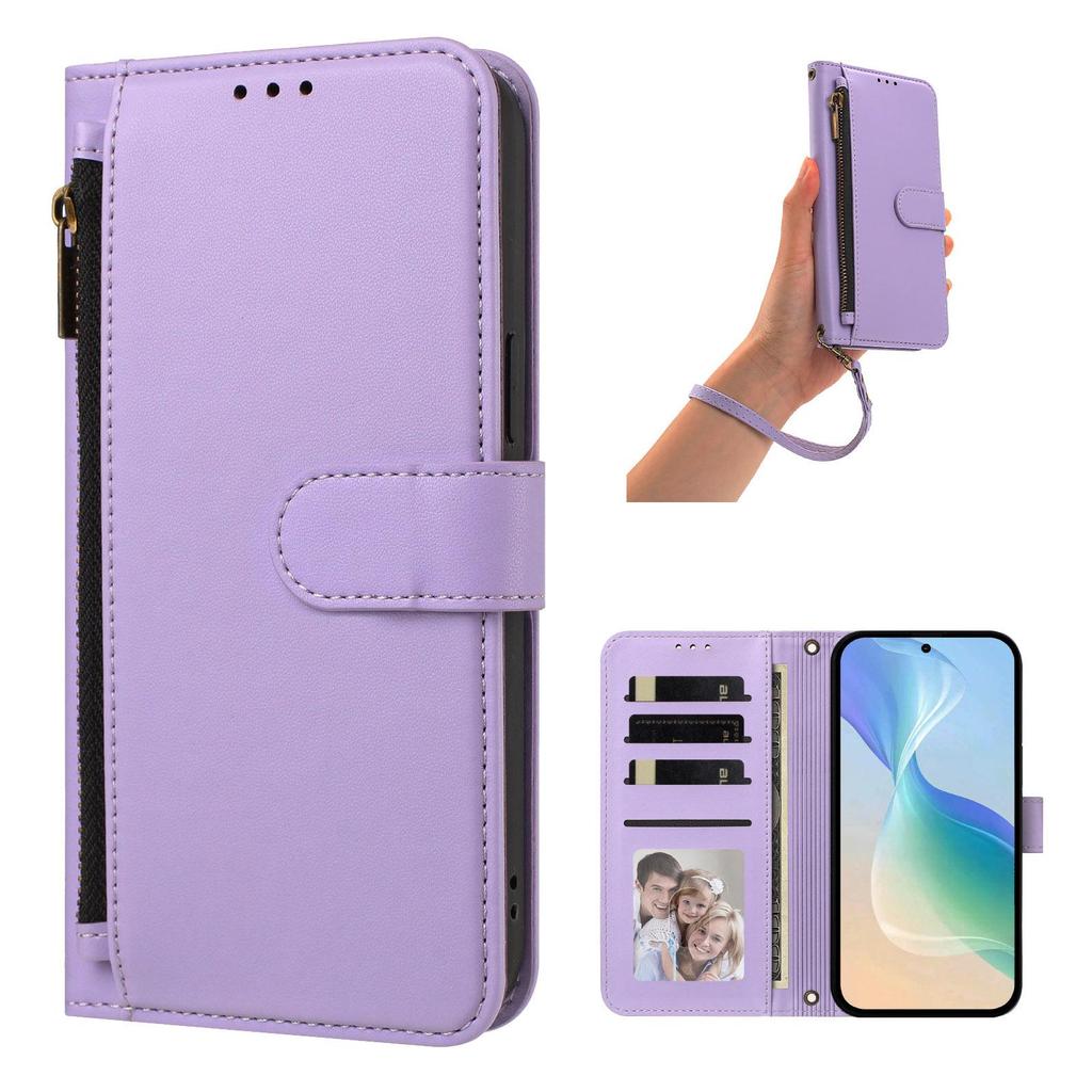 Кошелек-чехол на молнии из натуральной кожи для Cubot Max и Note 60 - Вмещает до 5 карт