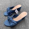 Fashion 2025 Women's Block Heel Wedding Shoes for Brides Who Value Comfort And Style Pleated Bow Knot White Blue Party Sandals Big Size