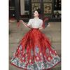 6521 Authentic Chinese Hanfu Embroidered Short-Sleeve Top & Starry Sky Satin Skirt Set