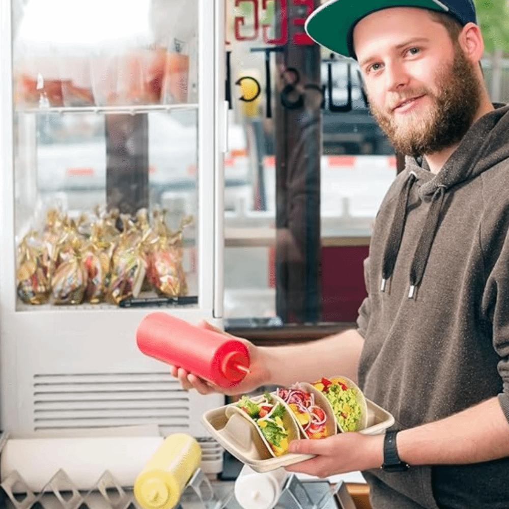 50Pcs Biodegradable Taco Holder 3 Compartments Taco Serving Tray Disposable Taco Plates Restaurant