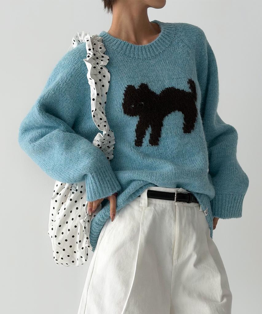 THE GREEN LAB Cat Jacquard Sweater [Blue]