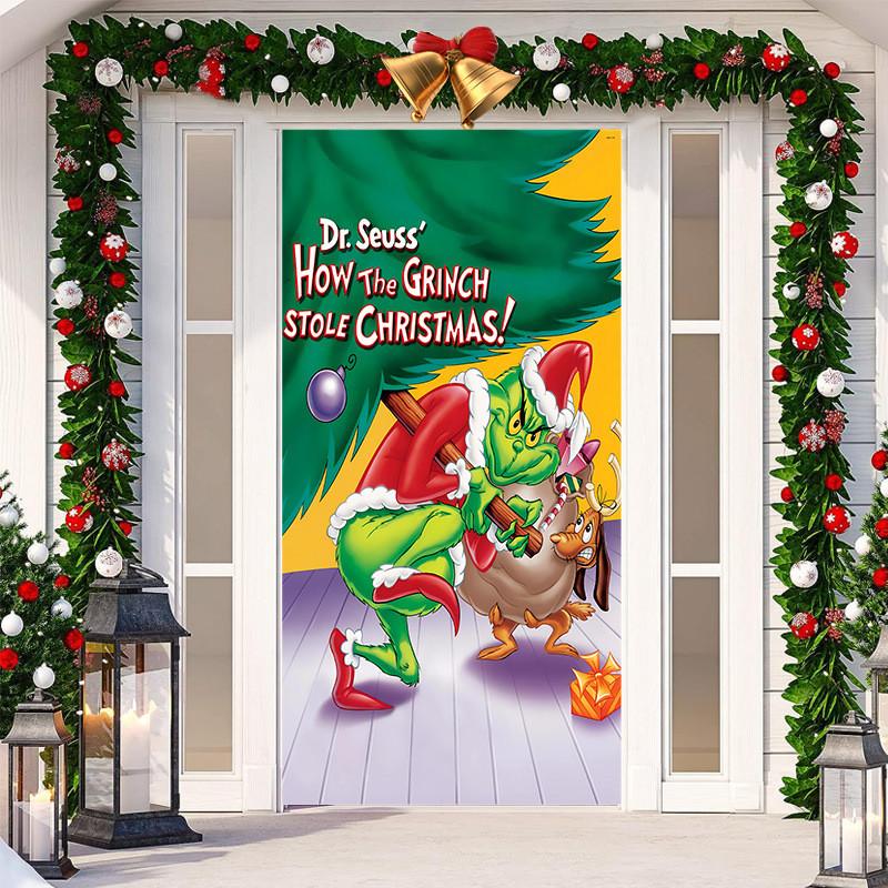 Christmas Door Cover,Christmas Door Decoration, Front Door Decor Holiday Xmas Party Supplies 78.7x35.4Inch