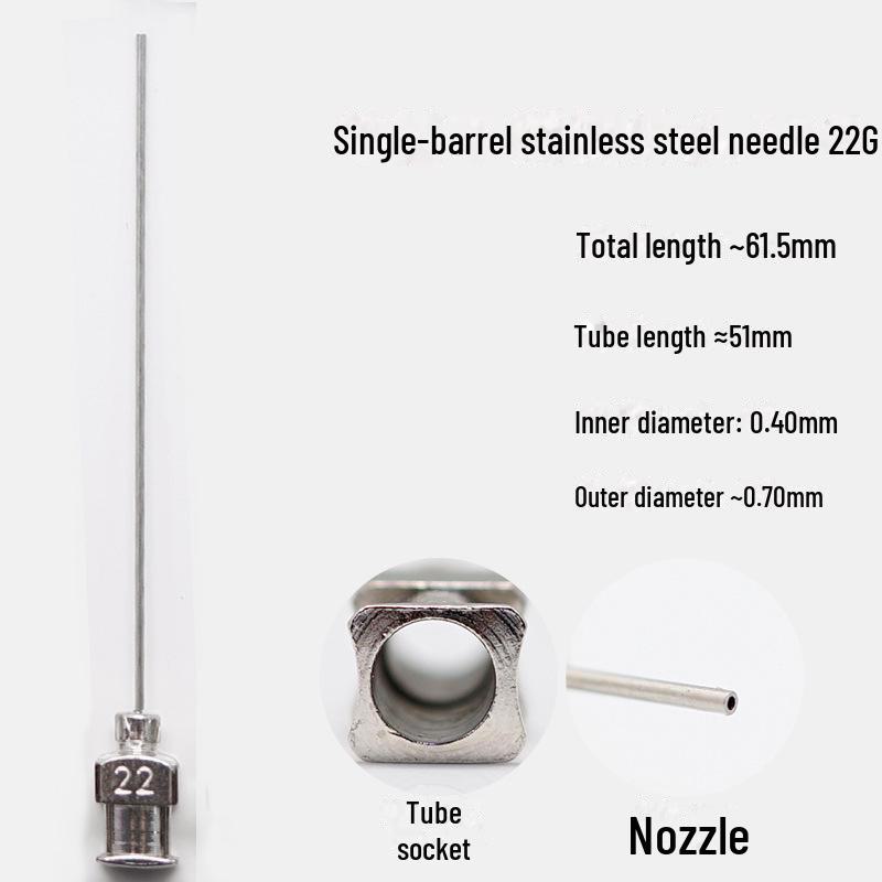 Дозирующая игла из нержавеющей стали с плоским кончиком, общая длина 61,5 мм, длина трубки 50 мм.