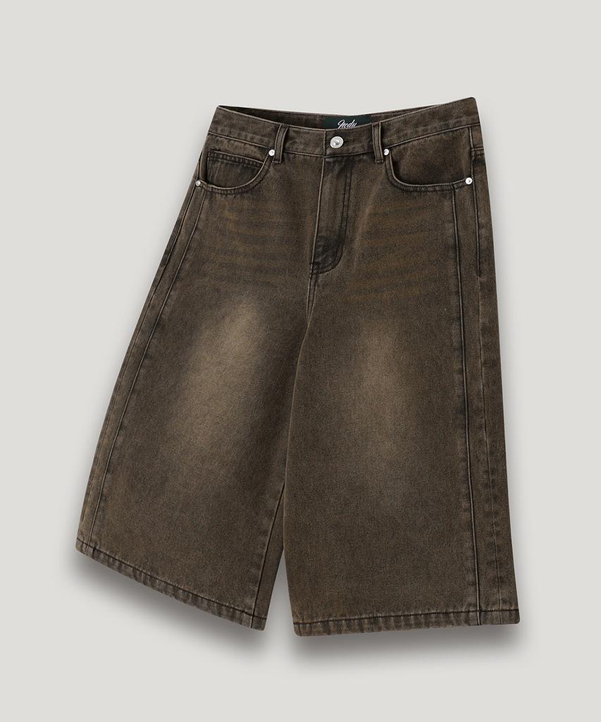 NODU Side Cut Washed Bermuda Shorts [Brown]
