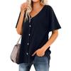 Women's T Shirt Tee Solid Color Women's Shirts V Neck Short Sleeve Button Up Tunic Tops Blouse
