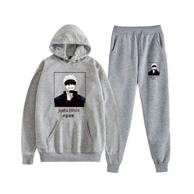 Fashion Autumn/Winter Anime Jujutsu Kaisen Harajuku Streetwear Men's Suit Fleece Hoodie + Trousers Thick Warm Sports Suit