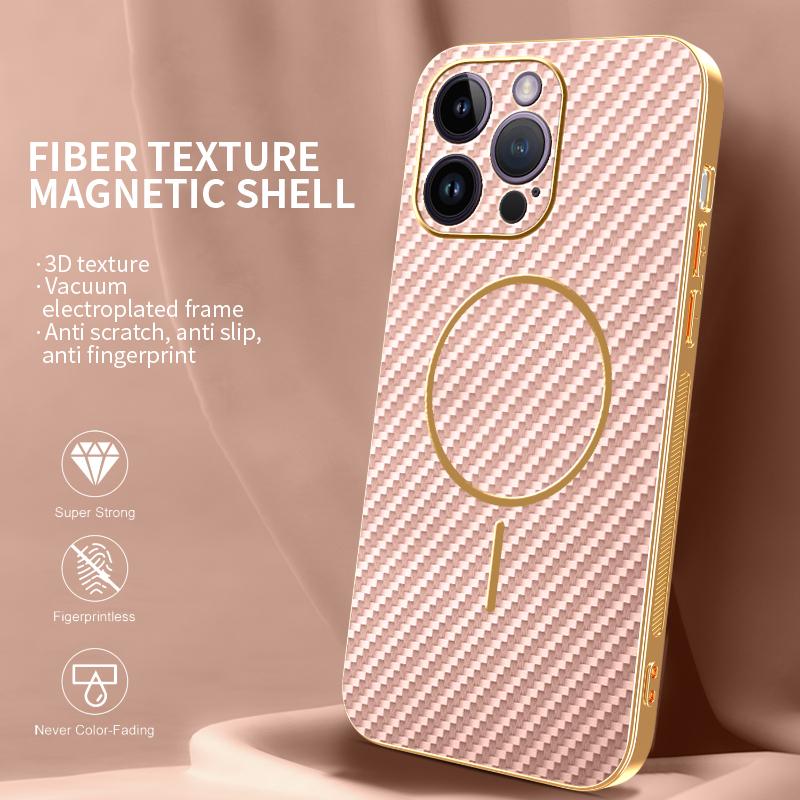 For iPhone 14 Pro Max Phone Case Carbon Fiber Textured Electroplated TPU Back Cover