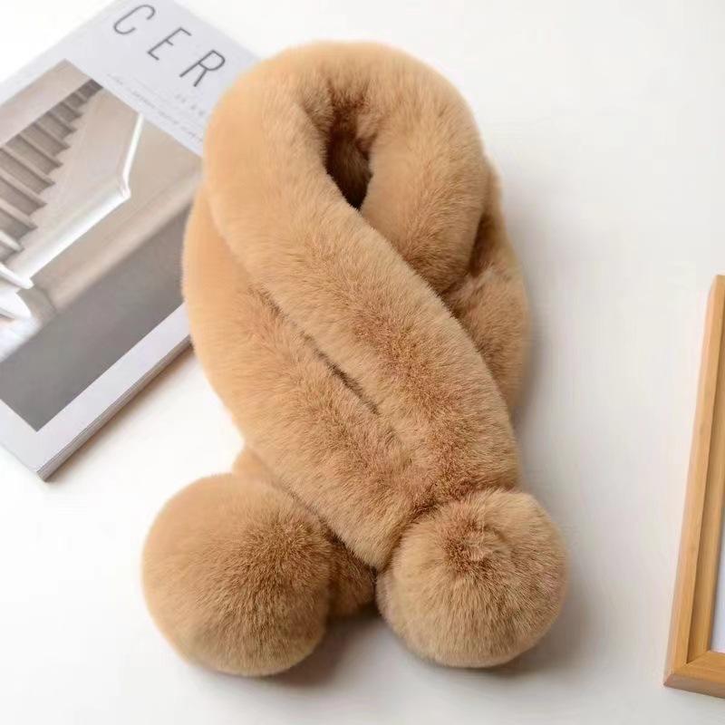 Шарф из кроличьего меха, шарф-меховой воротник, женское осенне-зимнее тепло, корейская версия универсального трехтрубного утолщенного плюшевого шарфа, шарф