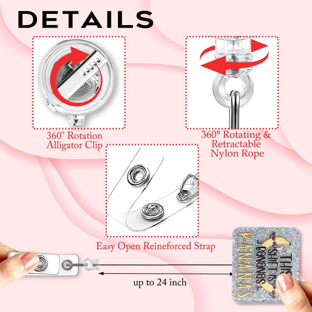 This Shift is Bananas Funny Glitter Badge Reel, Retractable Badge Holder for Nightshift Nurse Registered Nurse Doctor, Nurse Day Gift for ER EMT