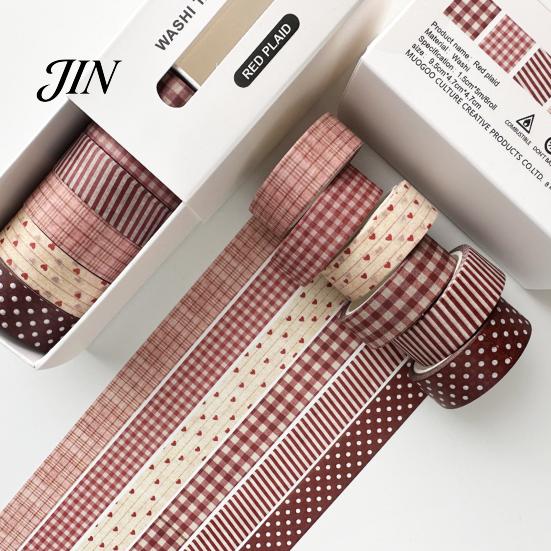 Neat Storage Washi Tape Set 6 Rolls Plaid Set, Grid Checkered Pattern Masking Tape, Self Classic Adhesive Decorative for DIY Crafts, Journal,