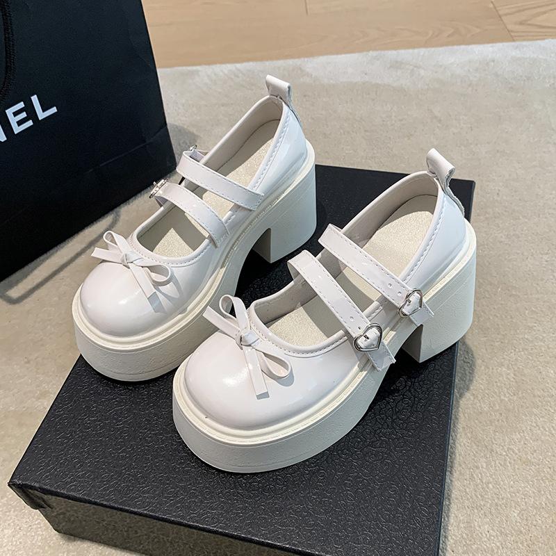 Japanese Jk Heightening French Versatile Small Leather Shoes 2025 Summer New Women's Bow Thick High-heeled Mary Jane Single Shoes