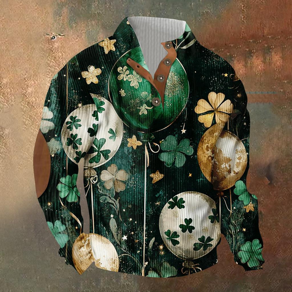 Трикотажный принт на 3 пуговицах - вельветовый мужской свитшот со стоячим воротником и карманом, повседневный свитшот на пуговицах для активного отдыха