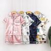 Kids' Cartoon Ice Silk Short Sleeve Pajama Set for Spring and Summer