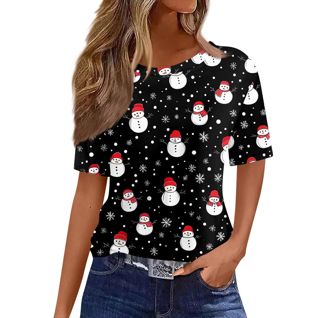 Женский модный повседневный свитер с короткими рукавами и круглым вырезом с рождественским принтом
