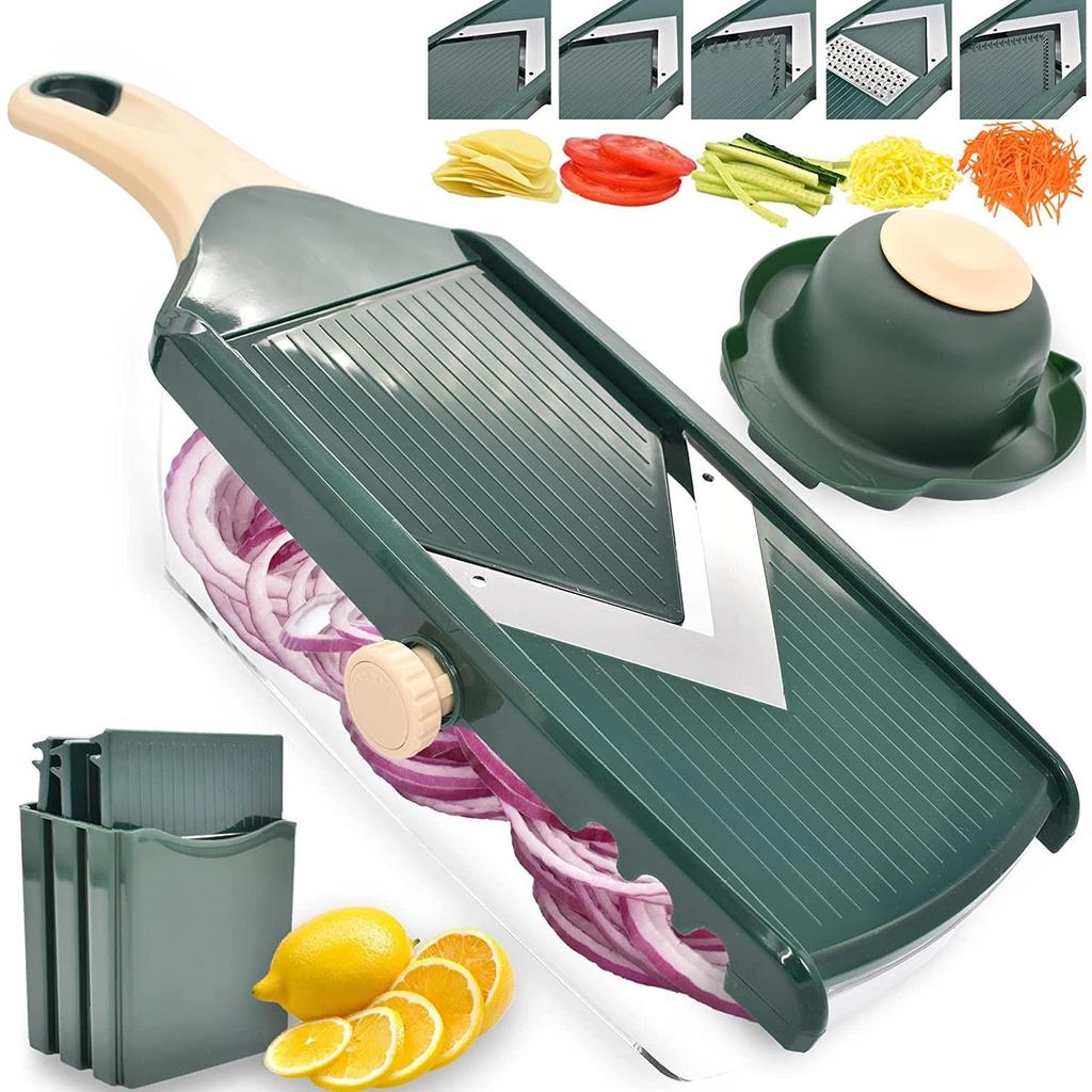 Adjustable Mandoline Food Slicer for Kitchen,Ultra Sharp V-blade Vegetable Slicer with Container