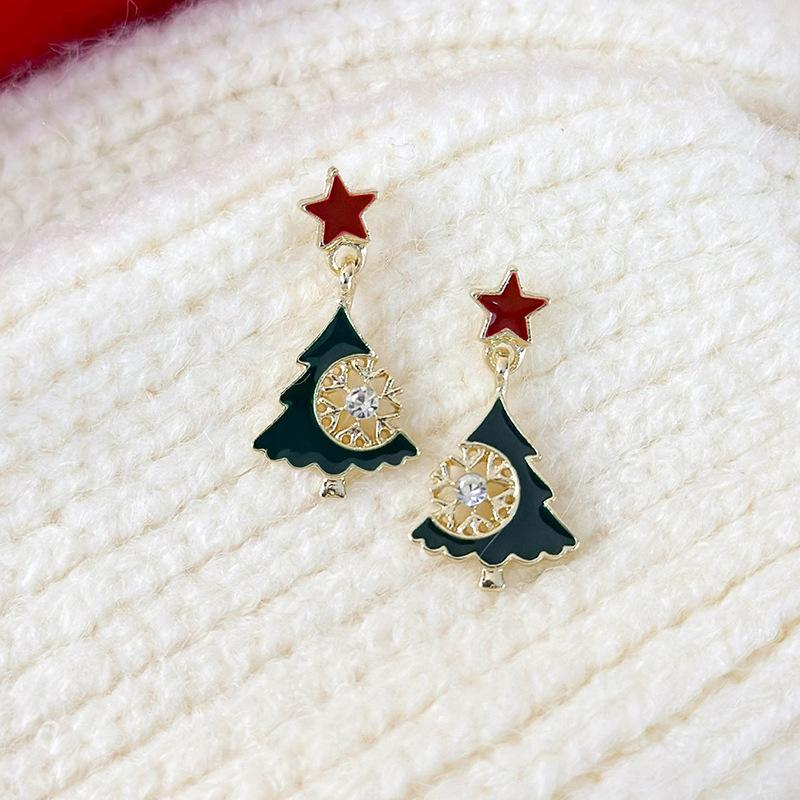 Exquisite Christmas Tree Personalised Fashion Copper Antique Silvery Earrings Dangling Women Daily Party Christmas Gift