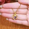 Purple Love Necklace Women'S Light Luxury Versatile Micro-Inlaid Zircon Heart-Shaped Clavicle Chain