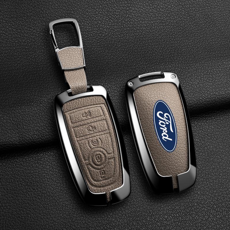 KFUGP1 Alloy Leather Car Key Fob Case Cover for Ford Fusion F150 F250 F350 F450 F550 Edge Explorer Escape Mustang 2018 2019 Protector