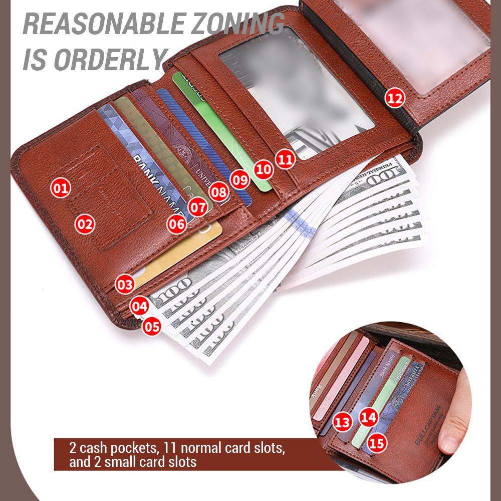 Мужской кошелек из натуральной кожи большой емкости, двойной складной кошелек с RFID-блокировкой, винтажный держатель для кредитных карт