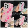 Розовый Чехол Для Телефона С Ручным Рисунком Сердца Для iPhone 17 16 16e 15 14 13 12 Pro Max 11 Plus Ударопрочный С Рисунком Личи Funda